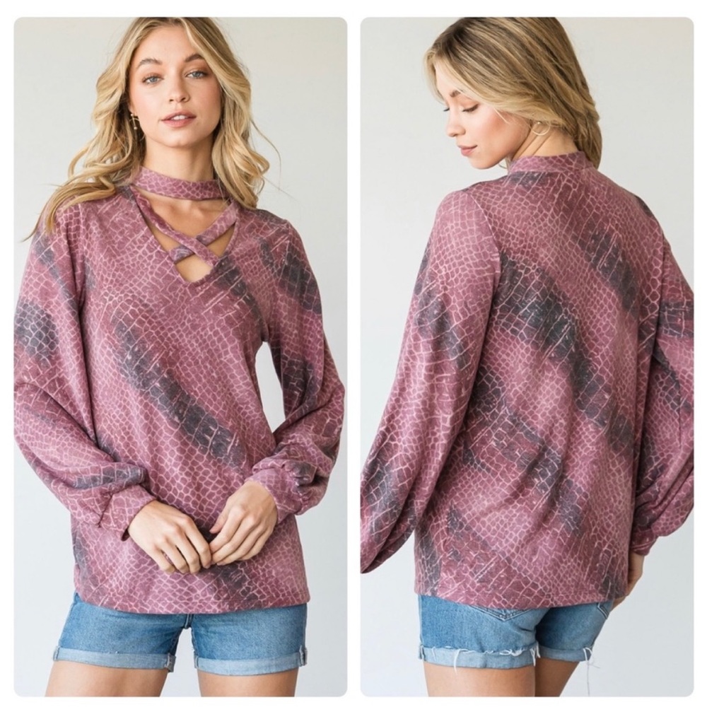 Snake Print Criss Cross Choker Top